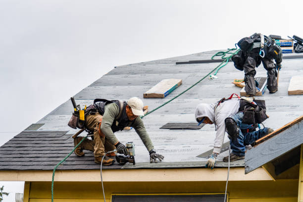 Professional Gutter Installation technician working in Westwood, MA